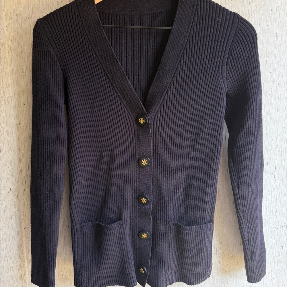 Tory Burch Black Ribbed Cardigan